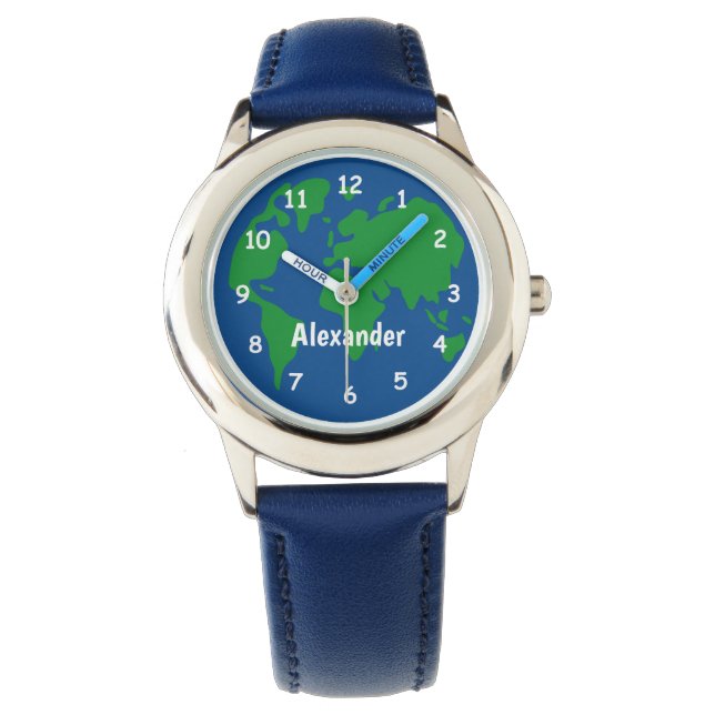 Kinderuhr mit Erde und individuelle Name Armbanduhr (Vorderseite)