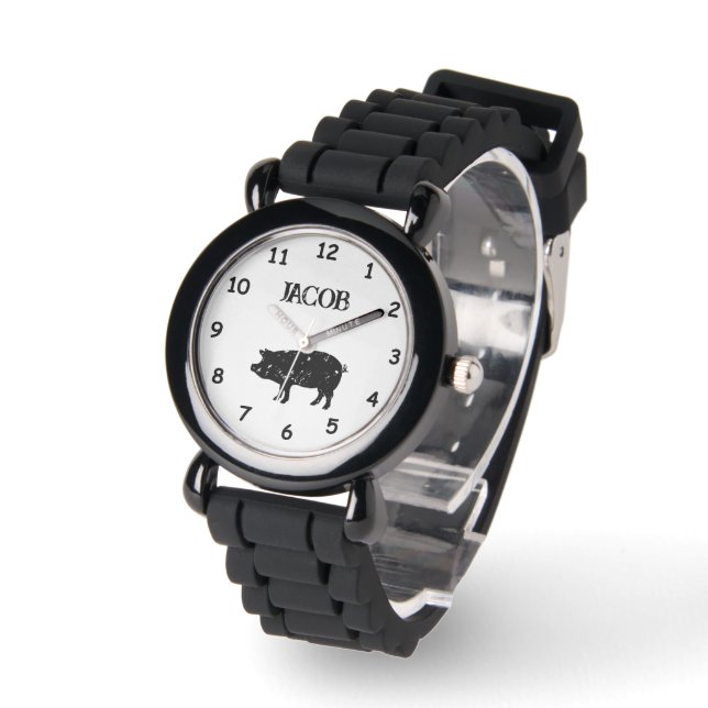 Kinderuhr mit individuelle Name- und Schweinelogo Armbanduhr (Winkel)