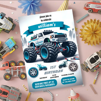 Kinderwagen cooler Monsterwagen 1. Geburtstag Einladung