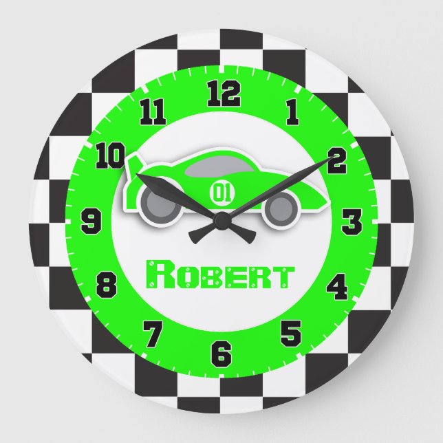 Kinderwagen grüne Schachtel-Flaggennamensuhr Große Wanduhr (Vorderseite)