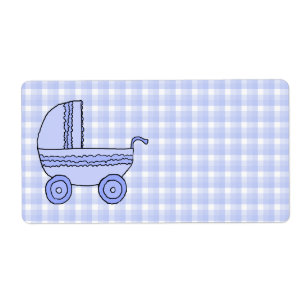 Kinderwagen. Hellblau auf Karo-Muster