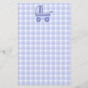 Kinderwagen. Hellblau auf Karo-Muster Briefpapier