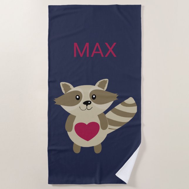 Kinderwaldraccoon-entzückendes personalisiertes strandtuch (Vorderseite)