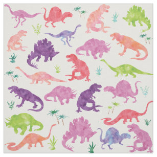 Kinderwatercolor-Dinosaurier-Silhouette-Rosa lila Stoff