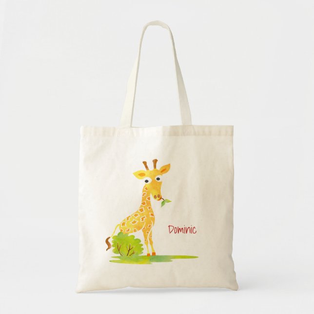 Kinderwatercolor-Giraffen-personalisiertes süßes Tragetasche (Vorne)