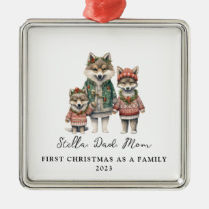 Kinderweihnachtsferien als Familienwölfe Ornament Aus Metall