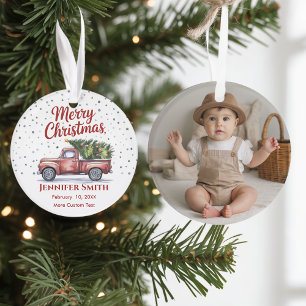 Kinderweihnachtsfest mit Geburtsstaten-Foto Ornament