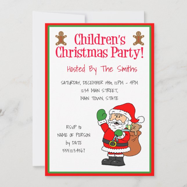 Kinderweihnachtsfest Party Santa Niedlich Einladung (Vorderseite)