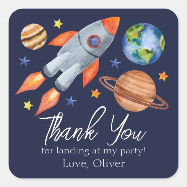 Kinderweltraumthema Geburtstag Vielen Dank Quadratischer Aufkleber (Vorderseite)