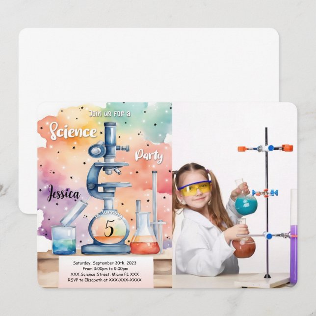 Kinderwissenschaft Geburtstags-Foto Einladung (Vorne/Hinten)
