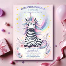 Kinderzebra Unicorn Rainbow Geburtstagsparty