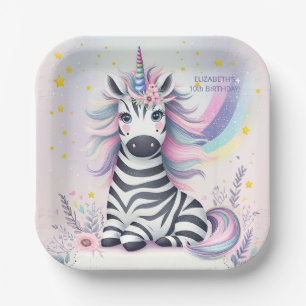 Kinderzebra Unicorn Rainbow Geburtstagsparty Pappteller