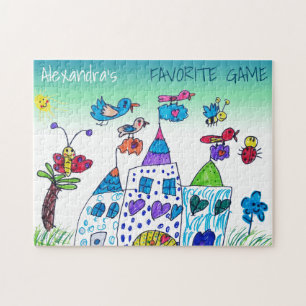 Kinderzeichnung, farbenfrohes Lieblingsspiel, Name