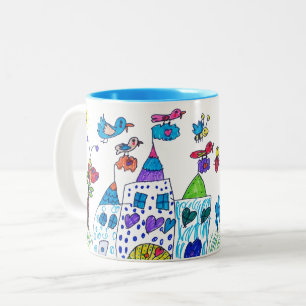 Kinderzeichnung, farbenfrohes Schloss Zweifarbige Tasse