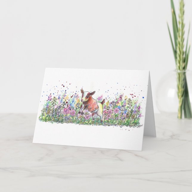 Kinderziege auf dem Feld der Blume Karte (Vorderseite)
