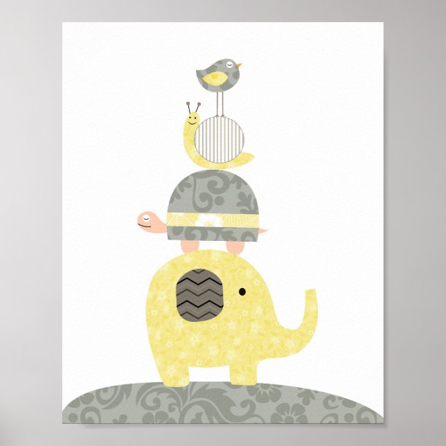 Kinderzimmer Art Illustration Elefantenschildkröte Poster (Vorne)