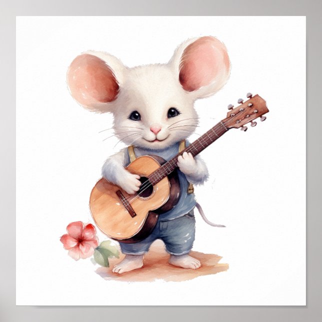 Kinderzimmer Art Mouse Gitarre spielen, Rechtshänd Poster (Vorne)