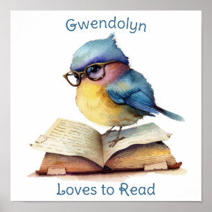 Kinderzimmer Art Poster Blue Bird Reading personal
