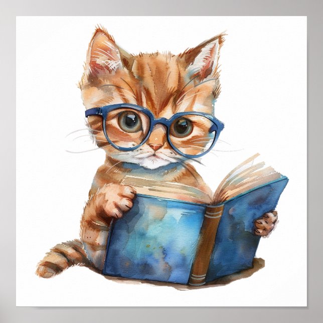 Kinderzimmer Art Poster Cat Reading mit Eyeglasses (Vorne)