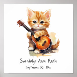 Kinderzimmer Art Poster Tabby Katze mit Gitarre