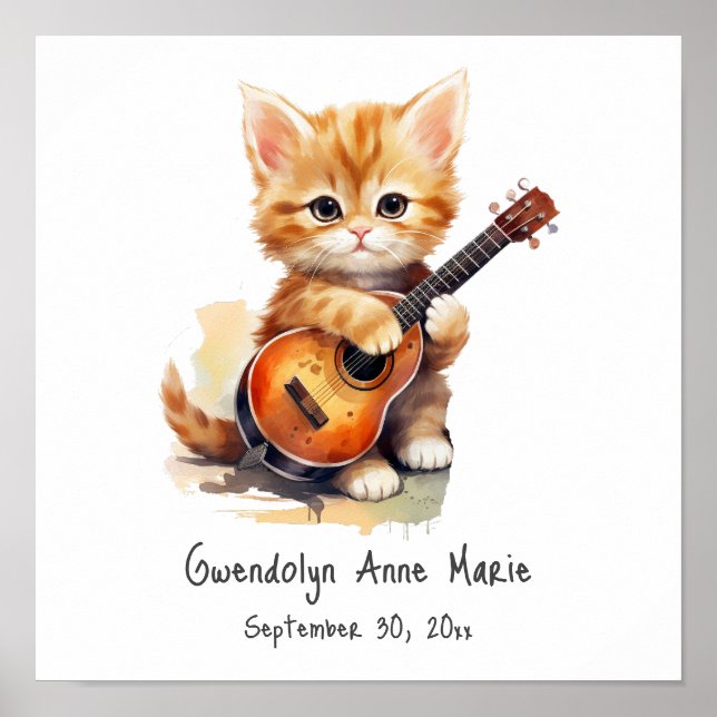 Kinderzimmer Art Poster Tabby Katze mit Gitarre (Vorne)