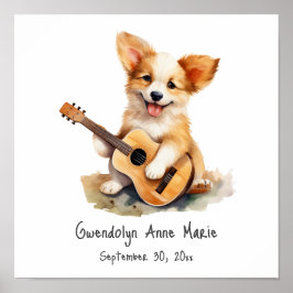 Kinderzimmer Art Poster Welpe mit Gitarre
