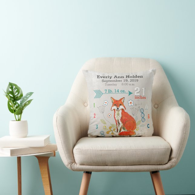 Kinderzimmer Baby Birth Stats Fox Warm Grau Kissen (Stuhl )
