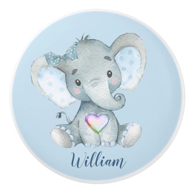 Kinderzimmer Baby Blue Elephant Drawer Keramikknauf (Vorderseite)