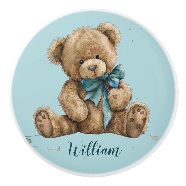 Kinderzimmer Baby Blue Teddy Bärenname Keramikknauf (Vorderseite)
