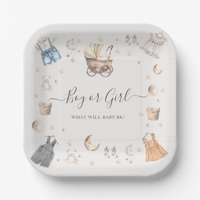 Kinderzimmer Baby Crib Gender Reveal für Junge ode Pappteller (Vorderseite)