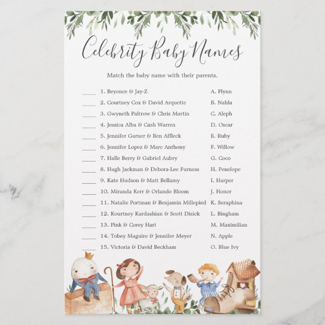 Kinderzimmer Baby Shower Celebrity Baby Names Game (Vorderseite)
