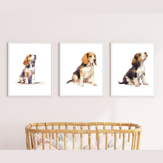 Kinderzimmer Beagle Kunst, Beagle und Welpe Kunst Bilderwand Sets