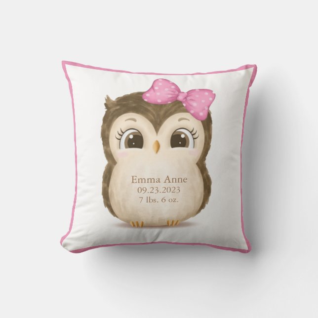 Kinderzimmer Birth Stats Girly Keepake Wasserfarbe Kissen (Vorderseite)