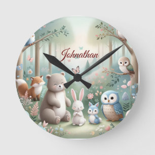 Kinderzimmer Deco, Forest Niedlicher Tiere - Indiv Runde Wanduhr