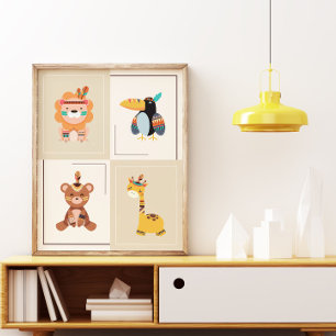 Kinderzimmer der neutralen Boho Woodland Animals Poster