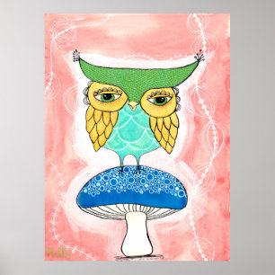 Kinderzimmer Eule Künstler Wasserfarbenmalerei Kin Poster