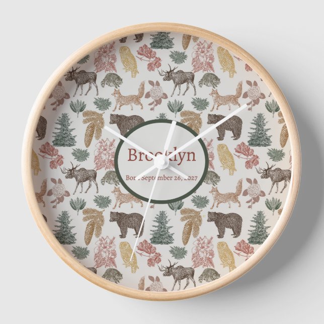 Kinderzimmer für Vintage Waldtiere Uhr (Vorderseite)