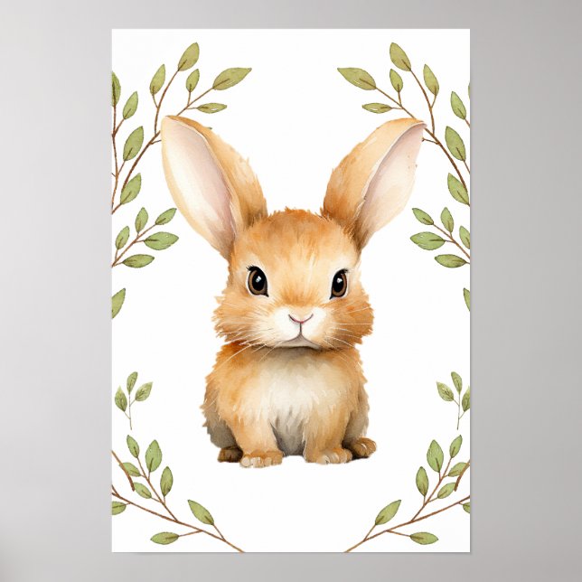 Kinderzimmer "Grünes Kaninchen-Waldtiere" Poster (Vorne)