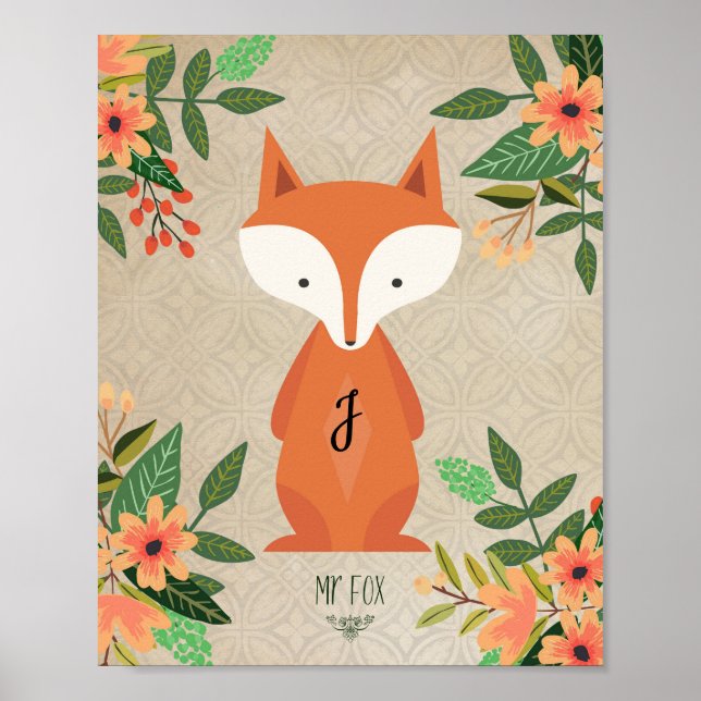 Kinderzimmer-Kind-Poster-Monogramm-Fuchs Poster (Vorne)