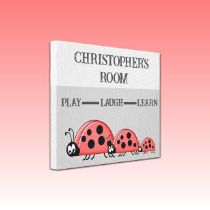 Kinderzimmer Ladybugs individuelle Name grau Leinwanddruck
