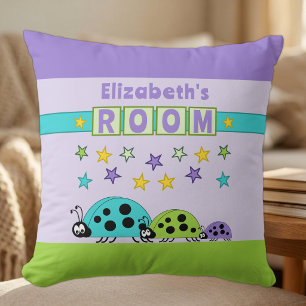 Kinderzimmer Marienkäfer Name lila grün Kissen