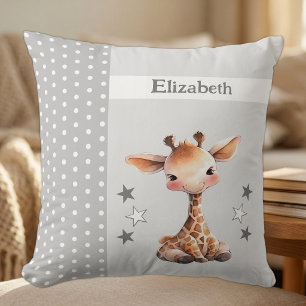 Kinderzimmer mit Namen süße Giraffe grau Kissen