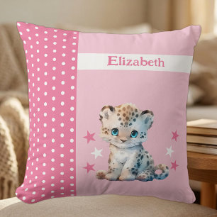 Kinderzimmer mit Namen süßer Leopard rosa Kissen