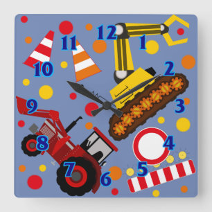 Kinderzimmer mit Traktor und Bulldozer Polka Dotbo Quadratische Wanduhr