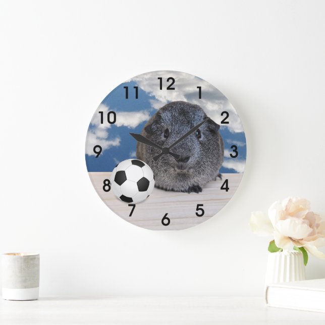 Kinderzimmer Niedlich Grau Guinea Pig Soccer Ball Große Wanduhr (Zuhause)