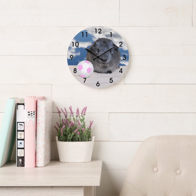 Kinderzimmer Niedliche graue Guinea Pig Rosa Fußba Große Wanduhr (Lesesaal)
