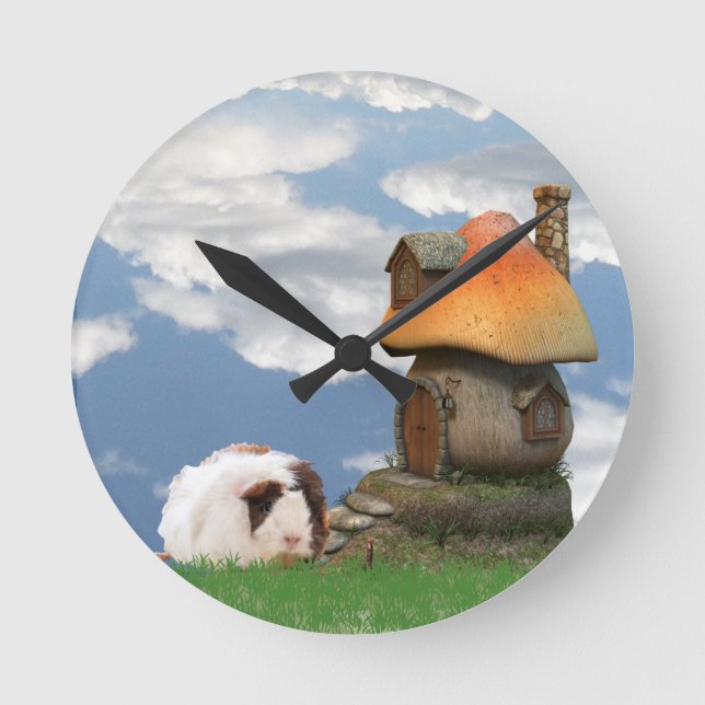 Kinderzimmer Niedliche Guinea Pig Mushroom House Runde Wanduhr (Vorderseite)