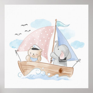 KINDERZIMMER POSTER : BOOT MIT ELEPHANT & BABY BEA