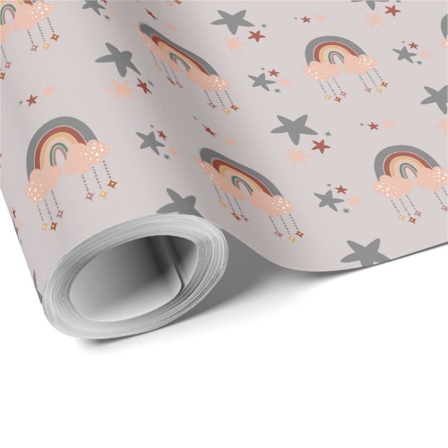 Kinderzimmer Rainbow Stars Multicolor Elegant Geschenkpapier (Rolleneckpunkt)