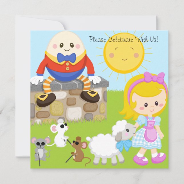 Kinderzimmer-Reime fertigten Einladung (Vorderseite)